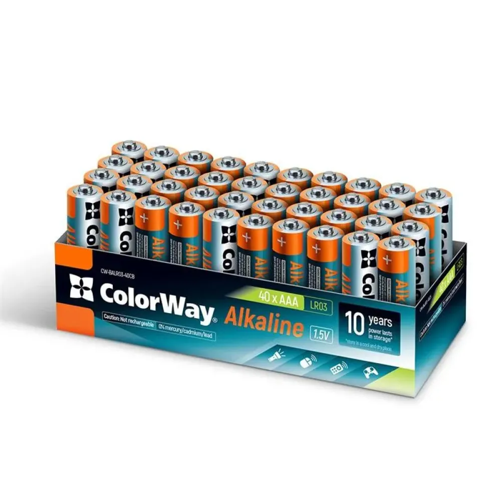 Батарейки ColorWay Alkaline Power AAA/LR03 Colour Box 40шт