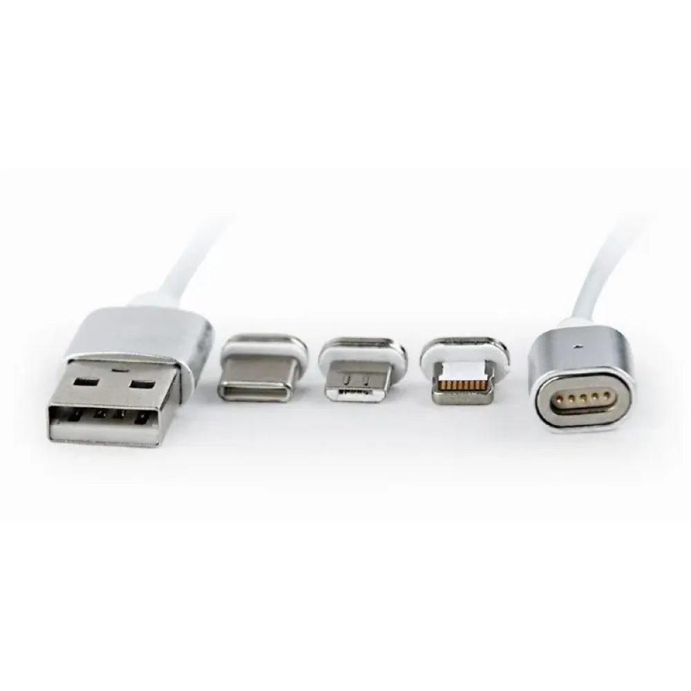 Кабель Cablexpert USB - Lightning + micro USB + USB Type-C (M/M), 1 м, сріблястий