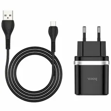 Мережевий зарядний пристрій Hoco C12Q (1USB, 3А) QC3.0 Black (S23567) + кабель MicroUSB