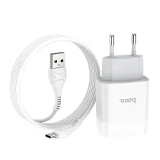 Зарядний пристрій Hoco C73A Glorious (2USB, 2.4А) White (6931474713070) + кабель Type-C