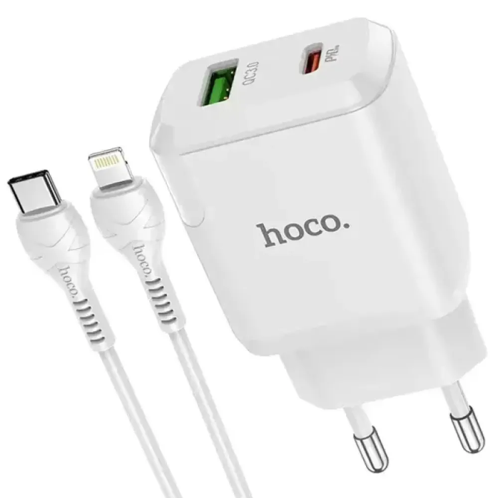 Мережевий зарядний пристрій Hoco N5 (1USB 3A QC3.0 + 1 PD Type-C) White