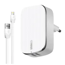 Мережевий зарядний пристрій Intaleo TCG242 (2USB, 2.4A) White (1283126477454) + кабель Lightning