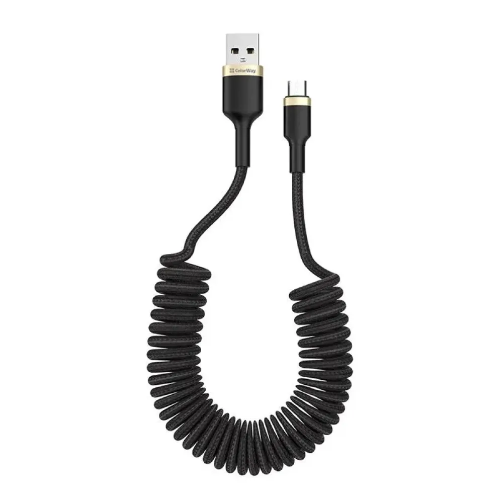 Кабель ColorWay USB - micro USB (M/M), spiral, 2.4 А, 1 м, Black