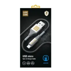 Кабель Luxe Cube Armored USB - microUSB (M/M), 1 м, сірий (8886668686105)