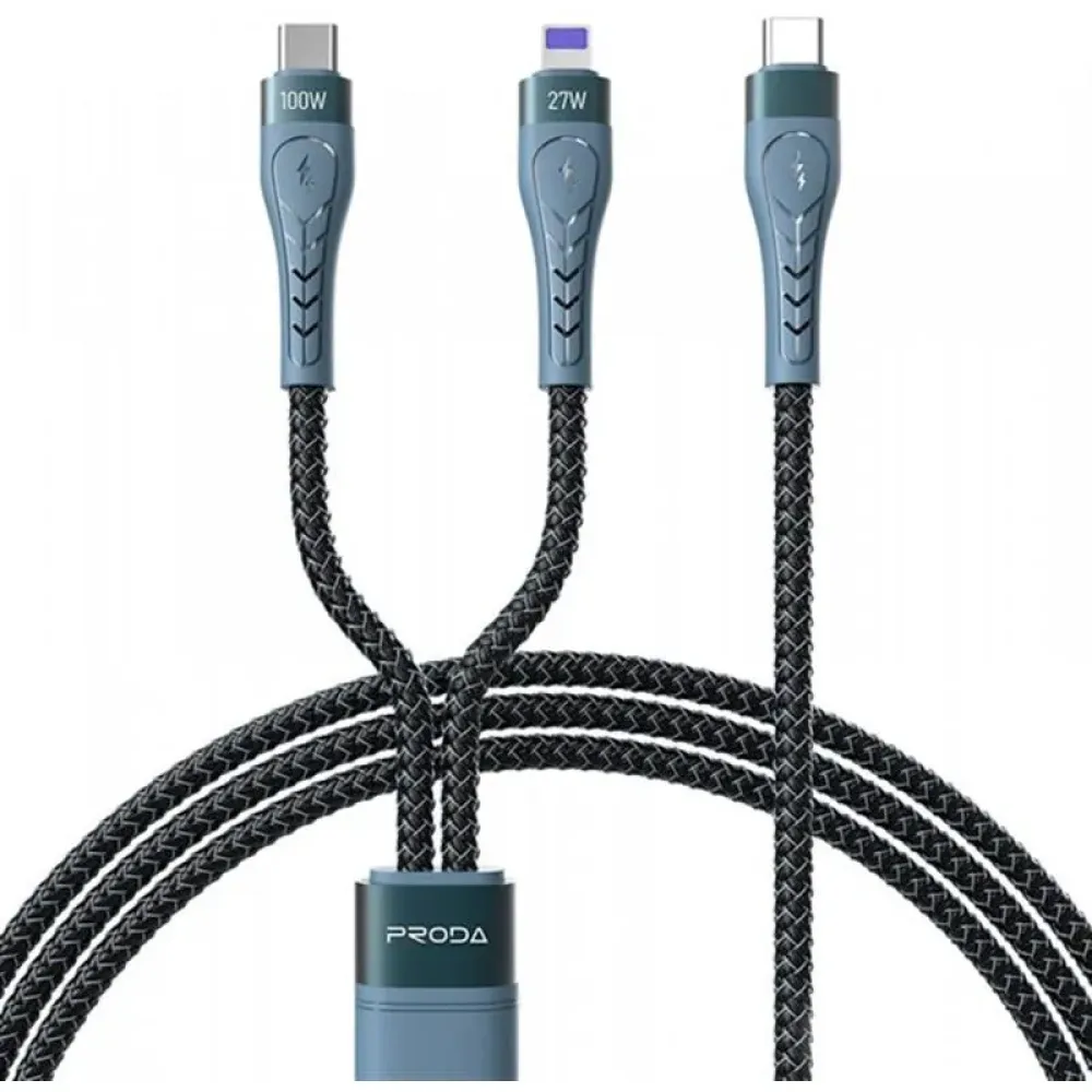 Кабель Proda PD-B73th USB Type C - USB Type-C + Lightning (M/M), 5 А, 1.3 м, Black