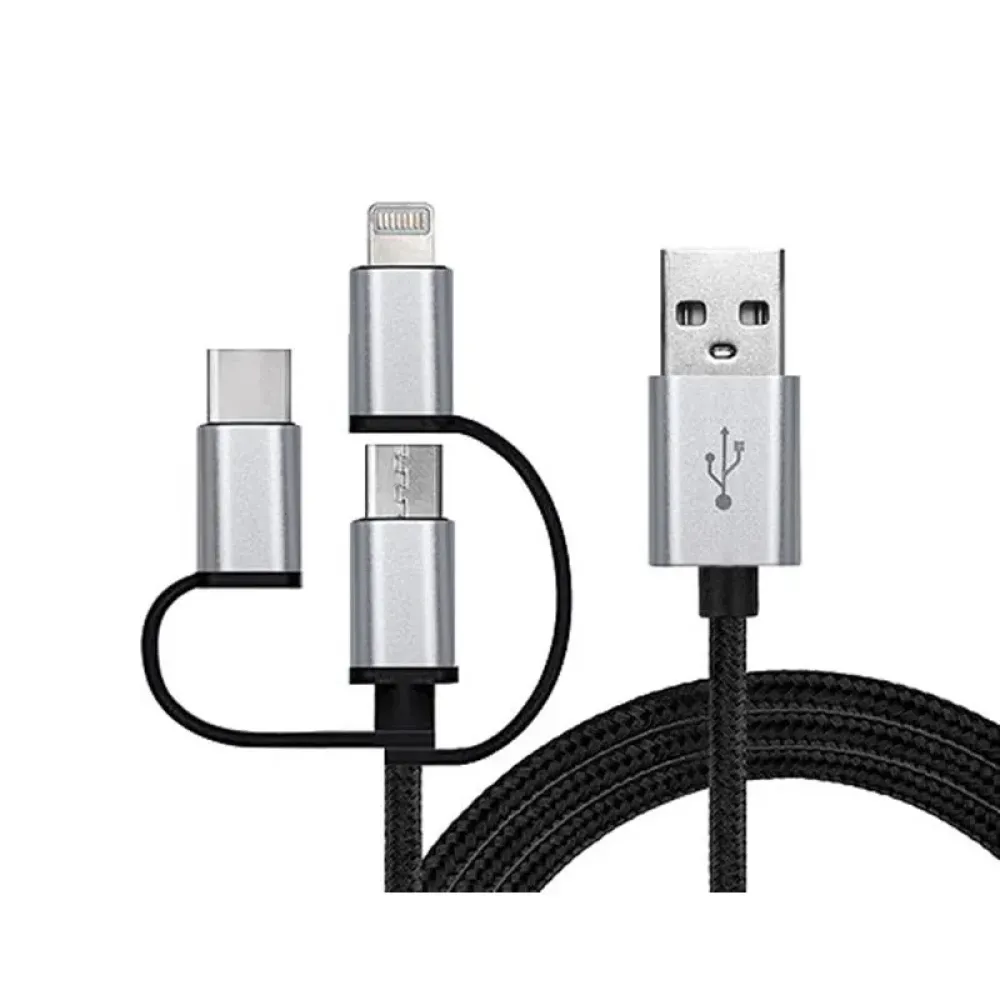 Кабель REAL-EL Premium 3in1 USB - Lightning + micro USB + USB Type-C (M/M), 1 м, чорний
