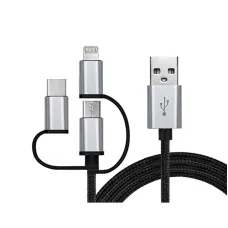 Кабель REAL-EL Premium 3in1 USB - Lightning + micro USB + USB Type-C (M/M), 1 м, чорний