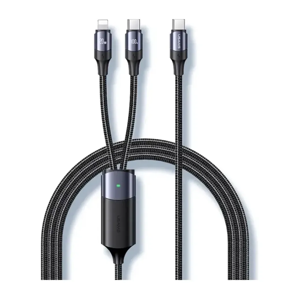 Кабель Usams US-SJ550 U71 USB Type-C - Lightning + USB Type-C, 100W, 1.2 м, Black