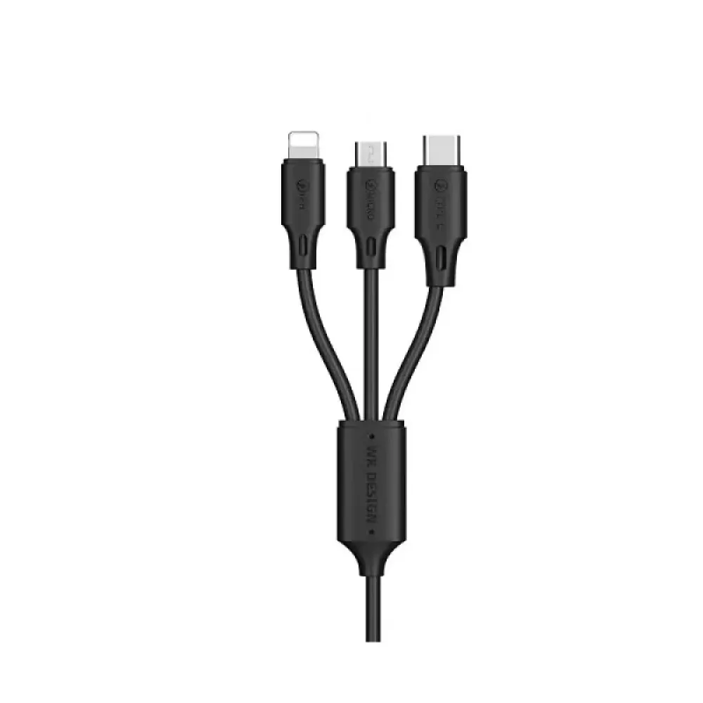 Кабель WK WDC-103th USB - Lightning + micro USB + USB Type-C (M/M), 3 А, 1.15 м, Black