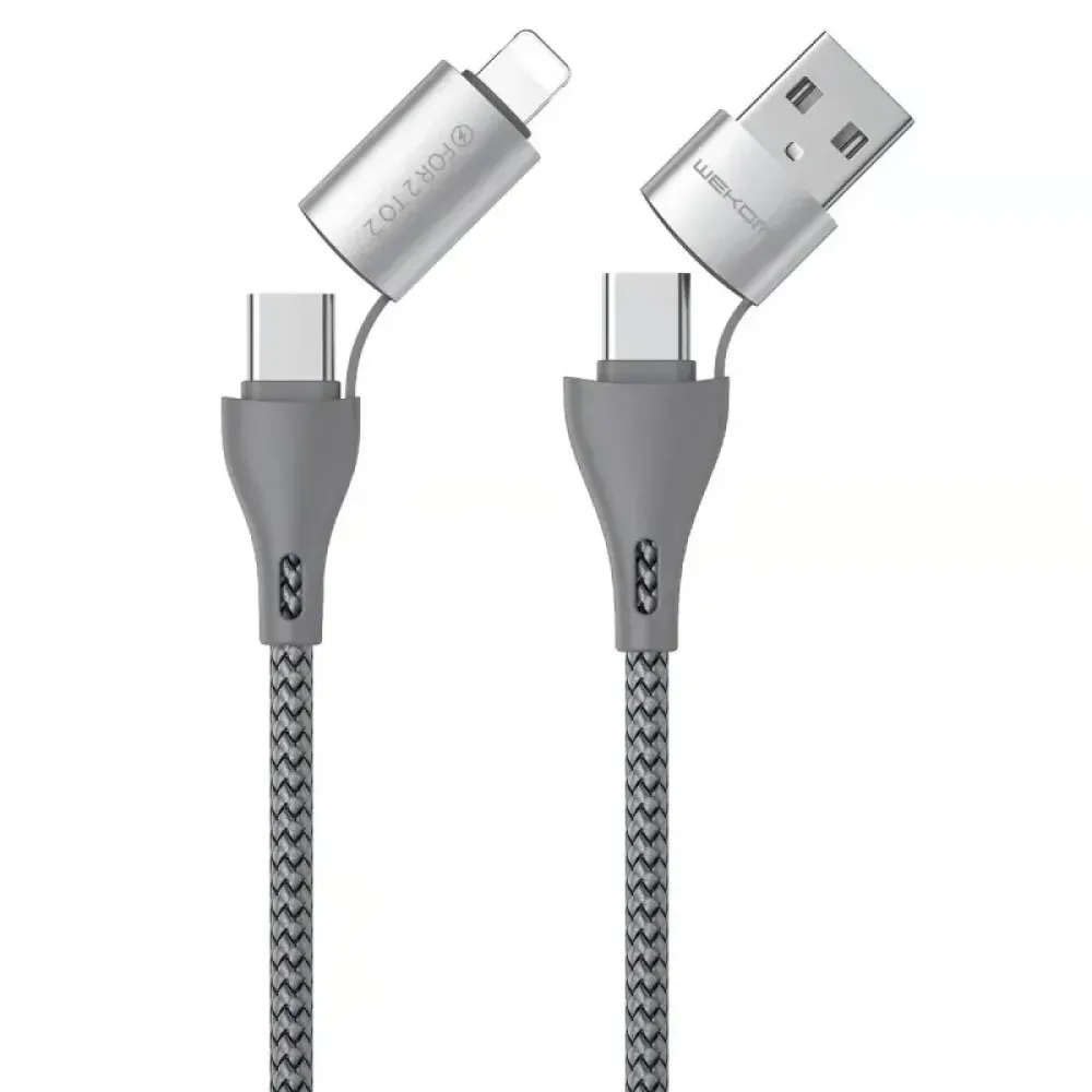 Кабель WK WDC-112 4-in-1 USB + USB Type-C - USB Type-C + Lightning (M/M), 1 м, Silver