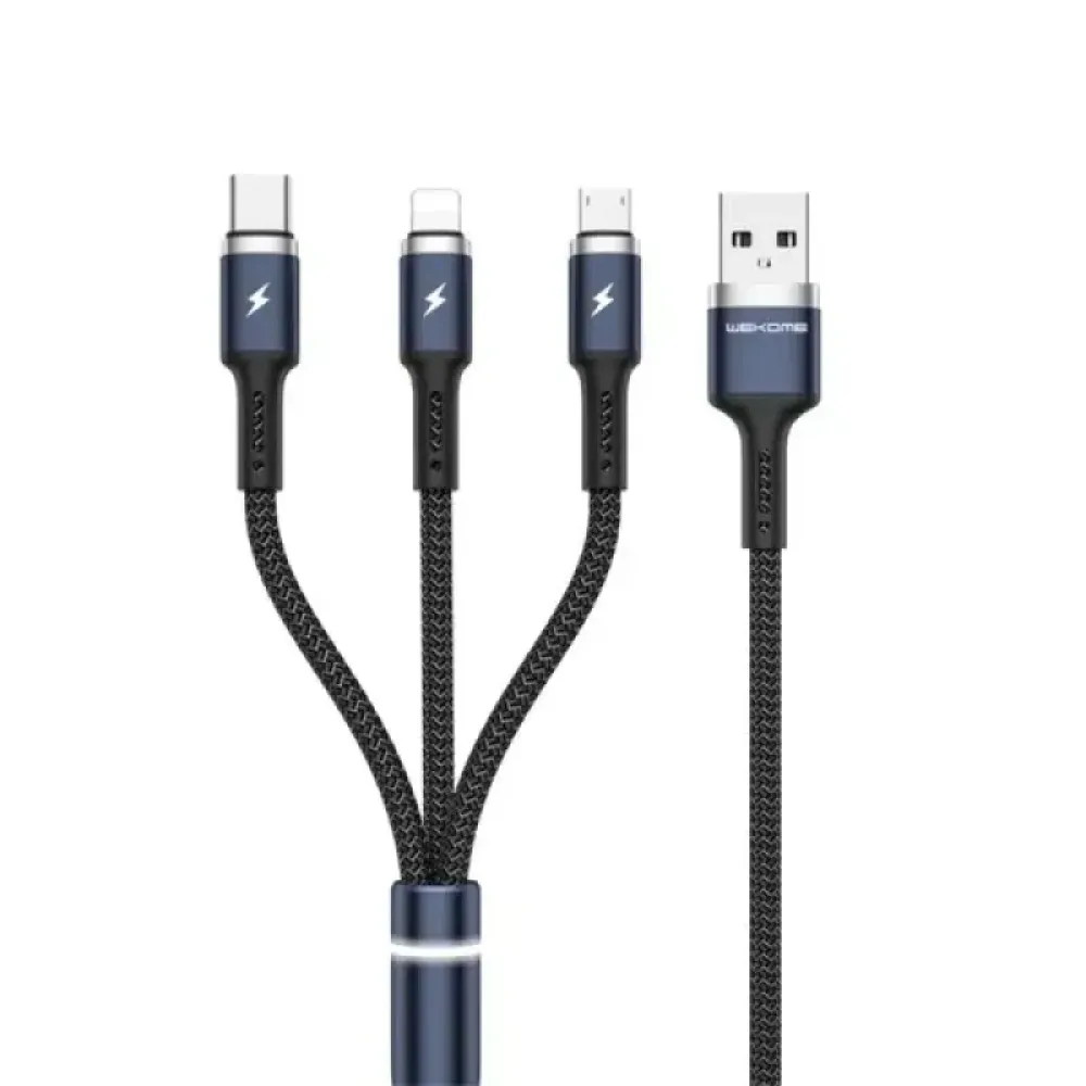 Кабель WK WDC-119 Fython 3-in-1 USB - Lightning + micro USB + USB Type-C (M/M), 1.2 м, Black