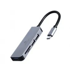 Концентратор USB Type-C Cablexpert 1xUSB3.1, 2xUSB2.0, кардрідер, метал, сірий