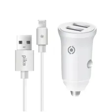 Автомобільний зарядний пристрій Piko CC-312 (2USB, 3.1A) White + кабель Lightning (1283126538810)