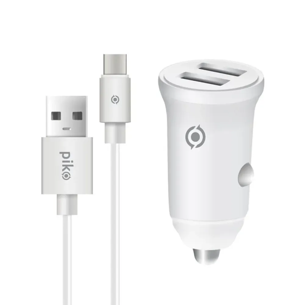 Автомобільний зарядний пристрій Piko CC-312 (2USB, 3.1A) White + кабель Type-C