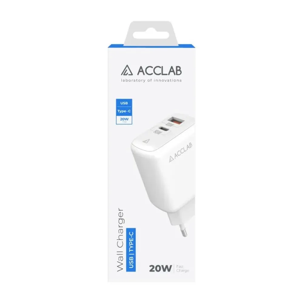 Зарядний пристрій AccLab AL-TC220 (1xUSB, 1xType-C) White