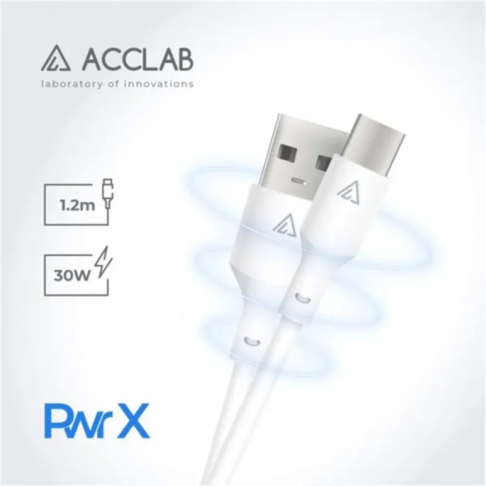 Кабель ACCLAB PwrX USB - USB Type-C (M/M), 30 W, 1.2 м, White