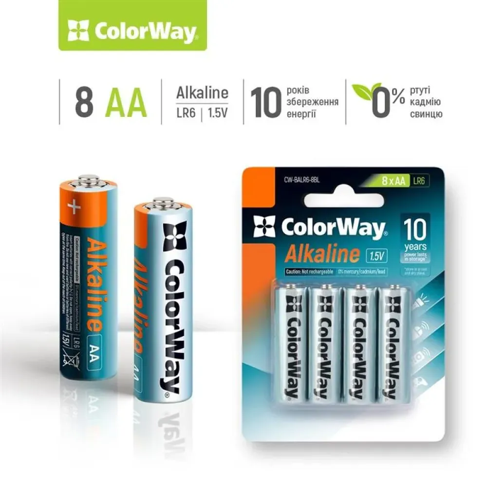 Батарейки ColorWay Alkaline Power AA/LR06 BL 8шт