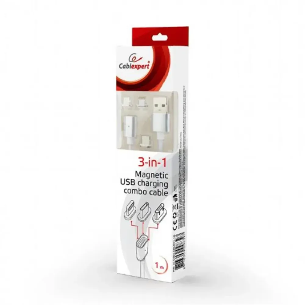 Кабель Cablexpert USB - Lightning + micro USB + USB Type-C (M/M), 1 м, сріблястий