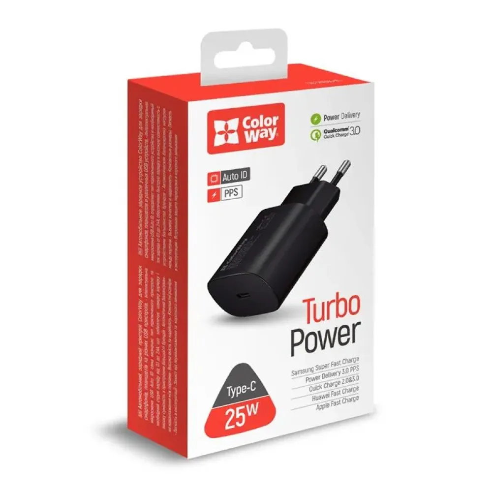 Мережевий зарядний пристрій ColorWay Power Delivery Port PPS (1USB-Cx3A) (25W) Black
