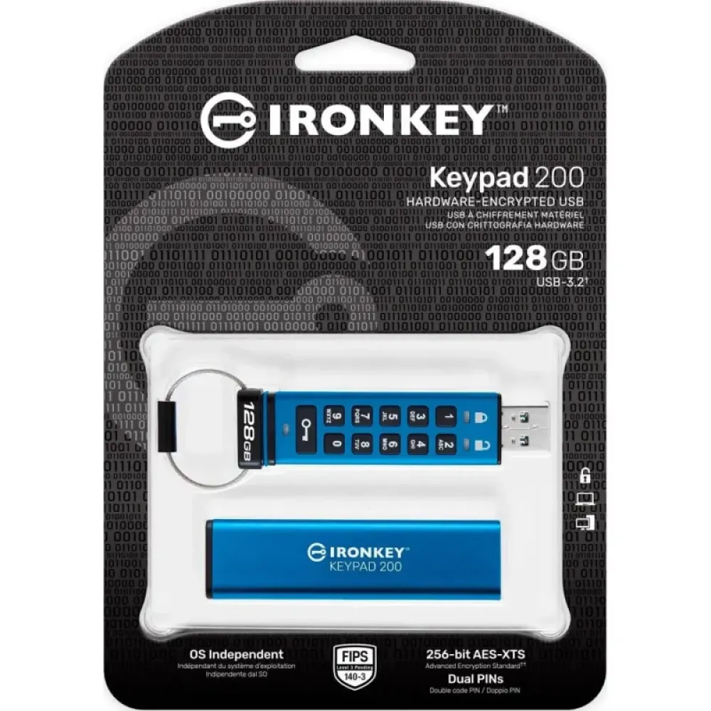 Флеш-накопичувач USB3.2 128GB Kingston IronKey Keypad 200 Type-A Blue