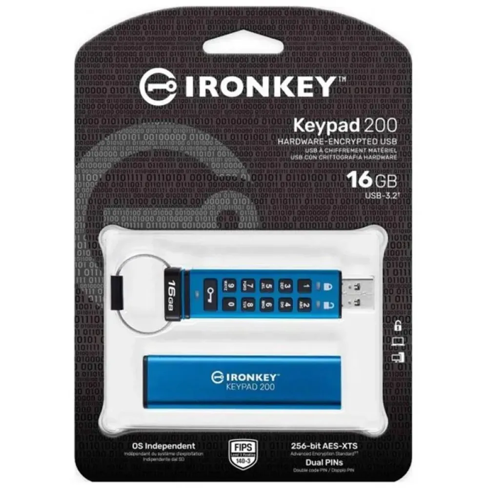 Флеш-накопичувач USB3.2 16GB Kingston IronKey Keypad 200 Type-A Blue (IKKP200/16GB)