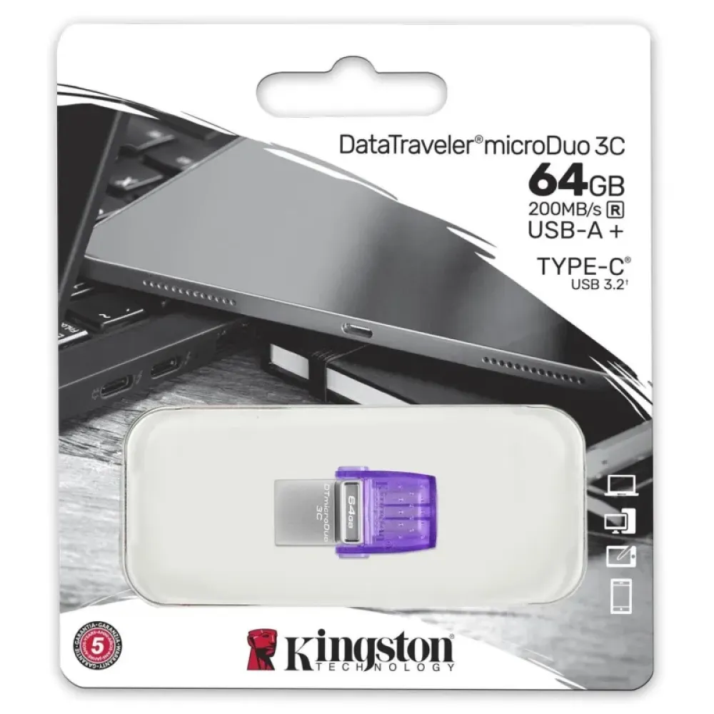 Флеш-накопичувач USB3.2 64GB Type-C Kingston DataTraveler microDuo 3C (DTDUO3CG3/64GB)