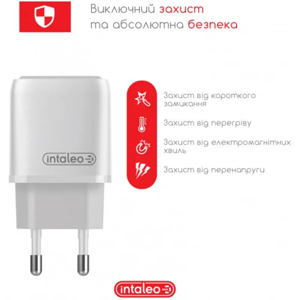Мережевий зарядний пристрій Intaleo TCGQPD120T (1USBx3A) White + кабель USB Type С