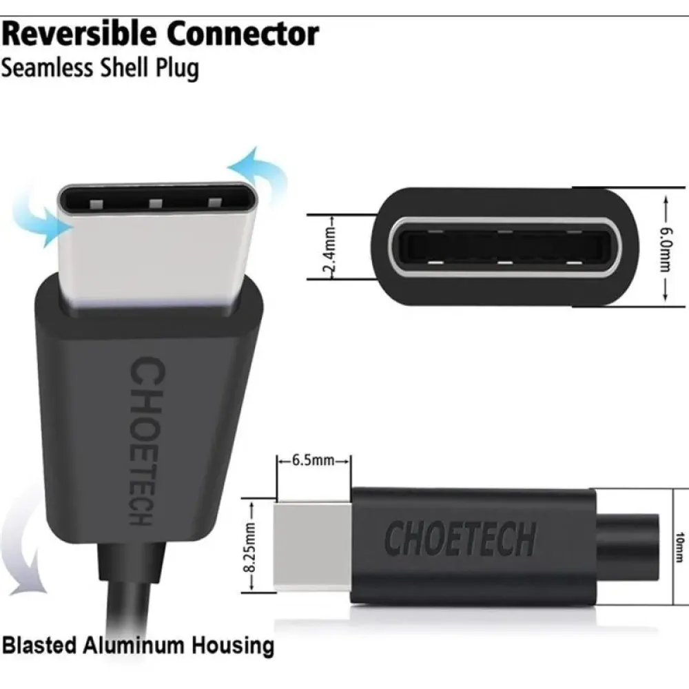 Кабель Choetech USB - USB Type-C (M/M), 2 м, Black (AC0003)