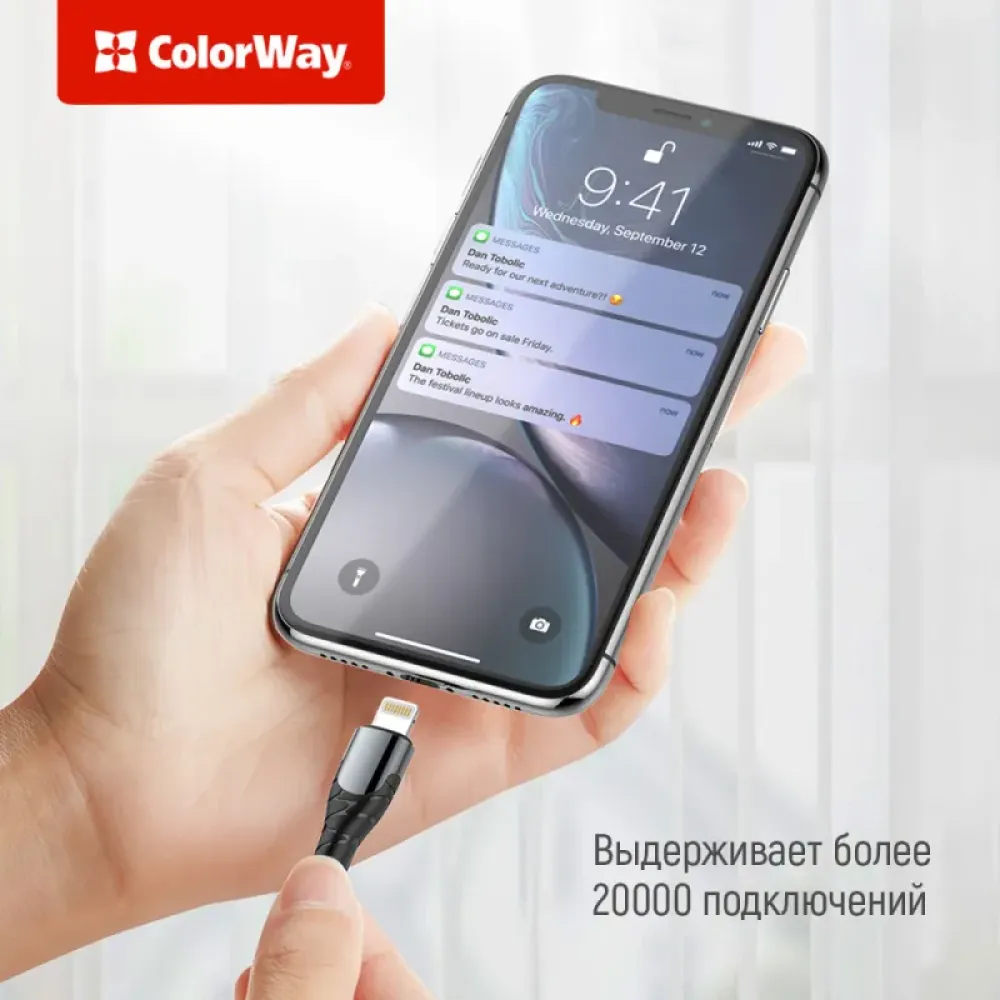 Кабель ColorWay USB-C-Lightning, PD Fast Charging, 3.0А, 1м, Grey