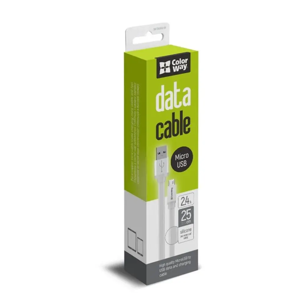 Кабель ColorWay USB - micro USB (M/M), 0.25 м, White