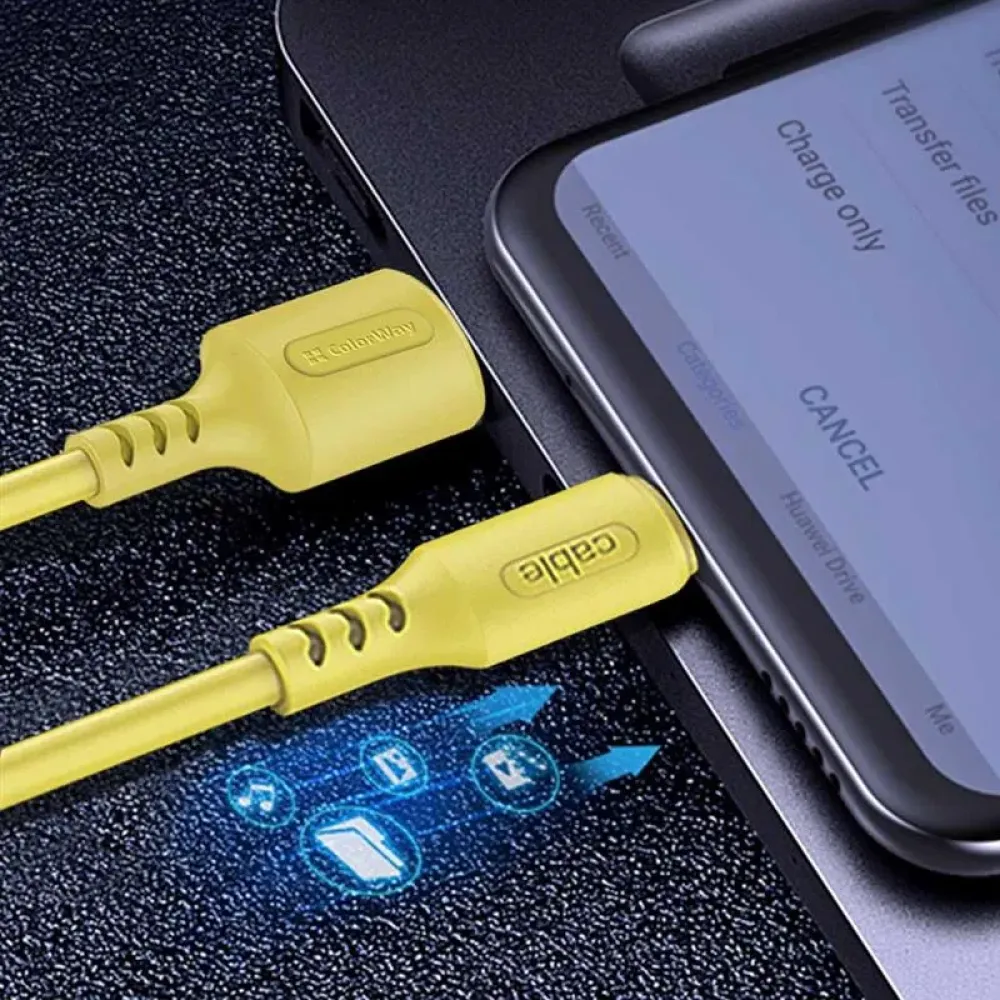 Кабель ColorWay USB - micro USB (M/M), soft silicone, 2.4 А, 1 м, Yellow