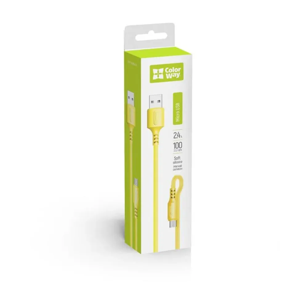 Кабель ColorWay USB - micro USB (M/M), soft silicone, 2.4 А, 1 м, Yellow