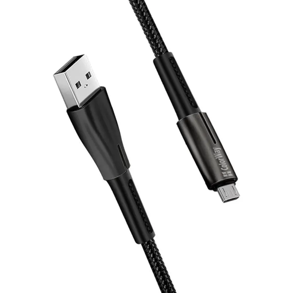 Кабель ColorWay USB - micro USB (M/M), Zinc Alloy + Led, 2.4 А, 1 м, Black
