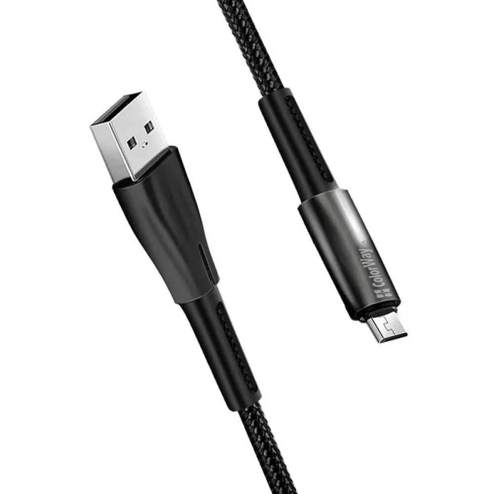 Кабель ColorWay USB - micro USB (M/M), Zinc Alloy + Led, 2.4 А, 1 м, Black
