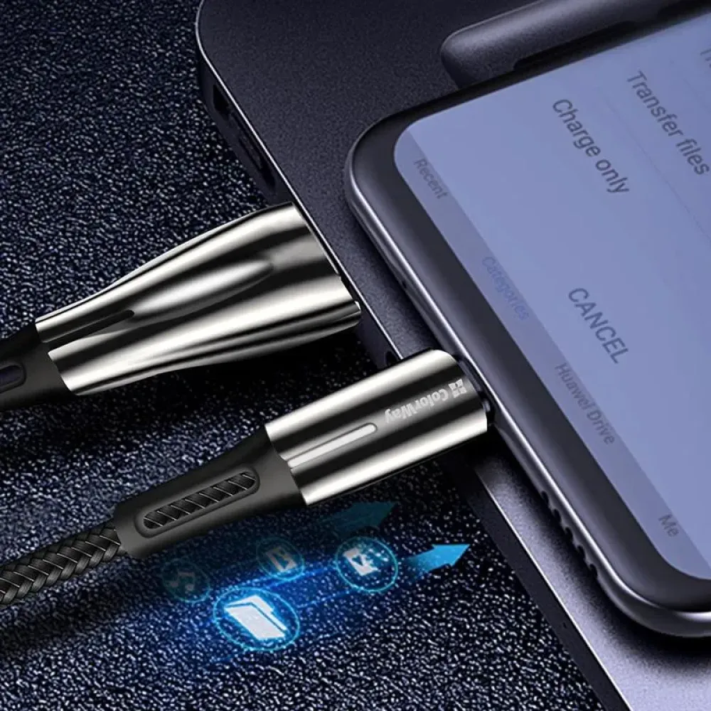 Кабель ColorWay USB - micro USB (M/M), Zinc Alloy + Led, 2.4 А, 1 м, Black