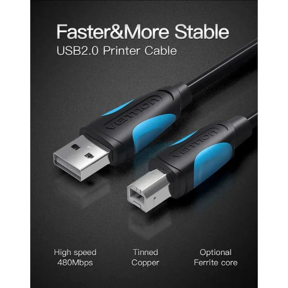 Кабель для принтера Vention USB - USB Type-B (M/M), 5 м, Black (VAS-A16-B500)