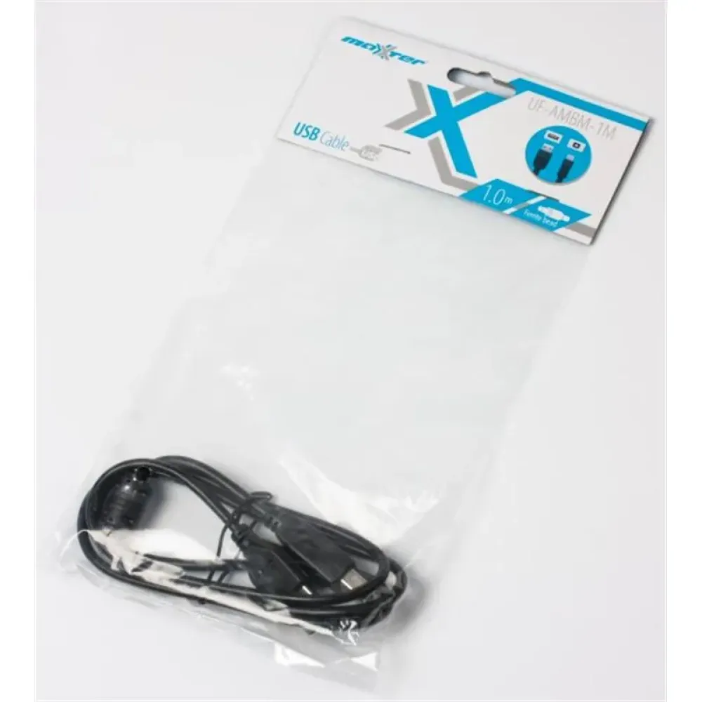 Кабель Maxxter USB - USB Type-B V 2.0 (M/M), 1 м, феритовий фільтр, Black (UF-AMBM-1M)