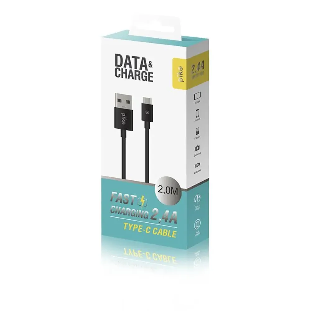 Кабель Piko CB-UT12 USB - USB Type-C (M/M), 2 м, Black