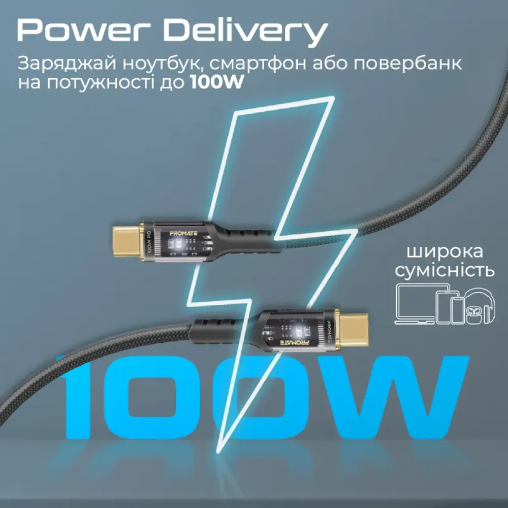Кабель Promate USB Type-C - USB Type-C Lucidline-CC200 Black