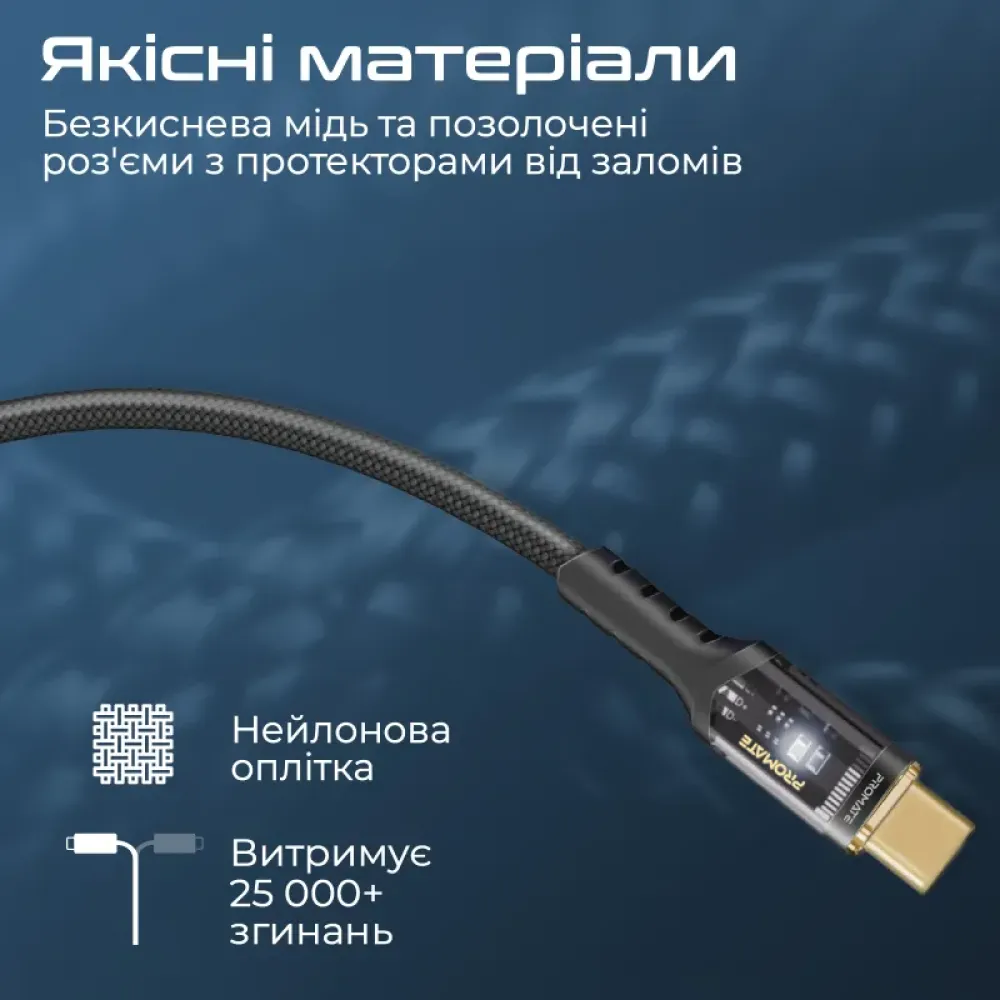 Кабель Promate USB Type-C - USB Type-C Lucidline-CC200 Black