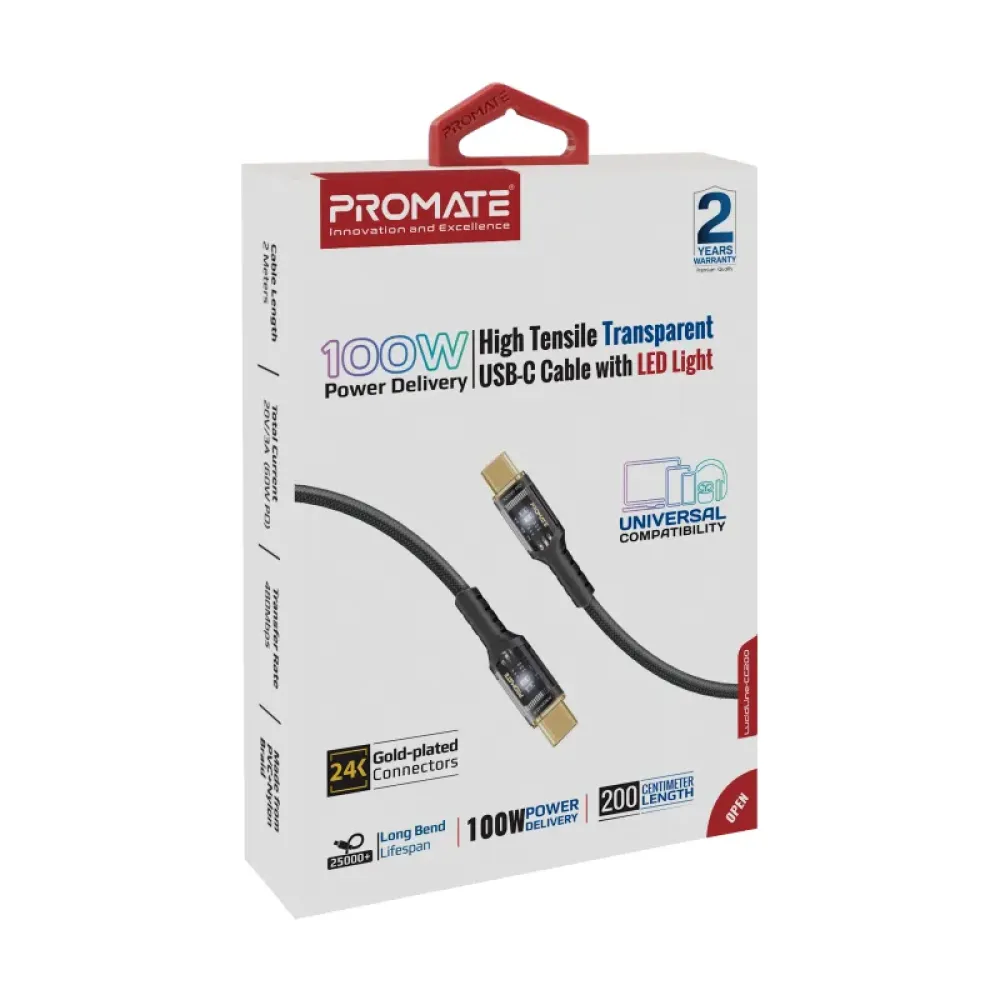 Кабель Promate USB Type-C - USB Type-C Lucidline-CC200 Black
