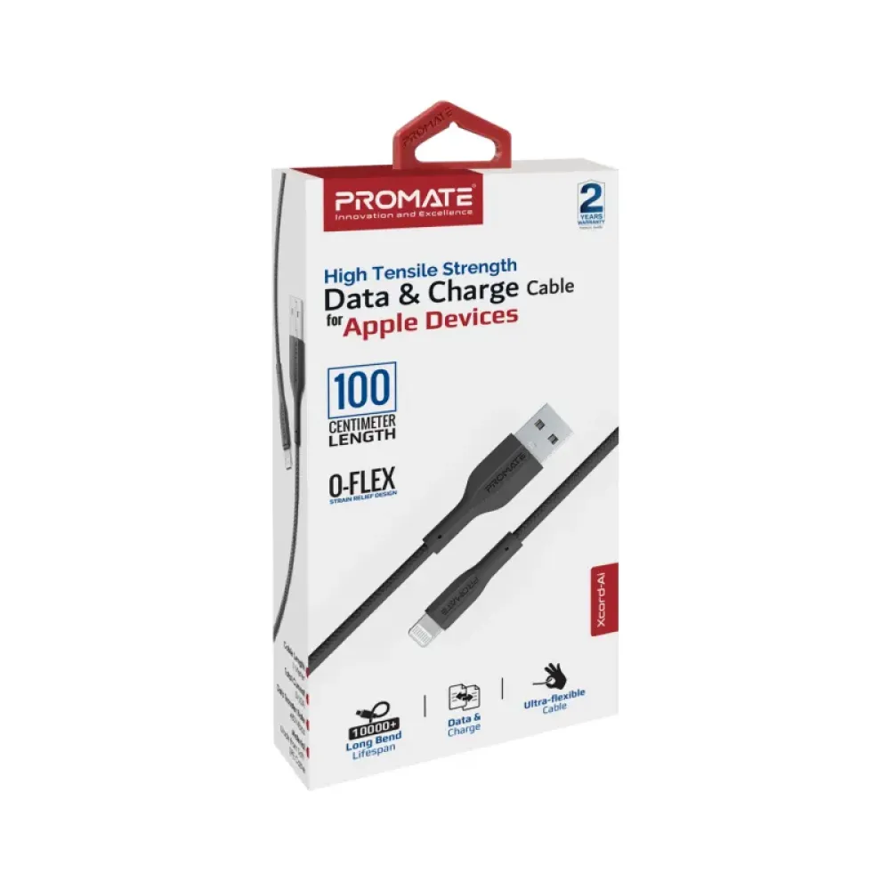 Кабель Promate xCord-Ai USB - Lightning (M/M), 1 м, Black