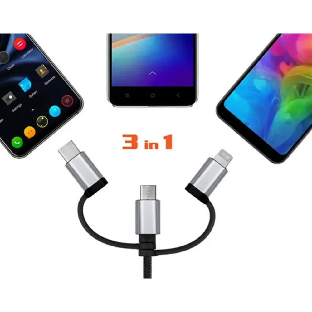 Кабель REAL-EL Premium 3in1 USB - Lightning + micro USB + USB Type-C (M/M), 1 м, чорний