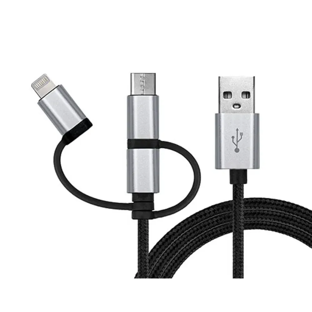Кабель REAL-EL Premium 3in1 USB - Lightning + micro USB + USB Type-C (M/M), 1 м, чорний