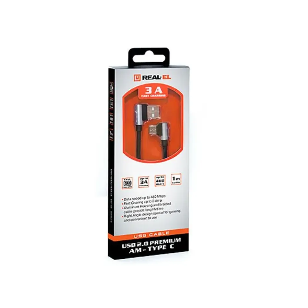Кабель REAL-EL Premium USB - USB Type-C (M/M), 1 м, чорний
