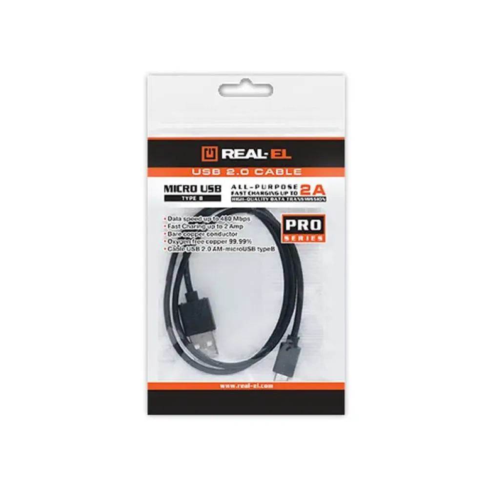 Кабель REAL-EL Pro USB - micro USB V 2.0 (M/M), 1.0 м, чорний