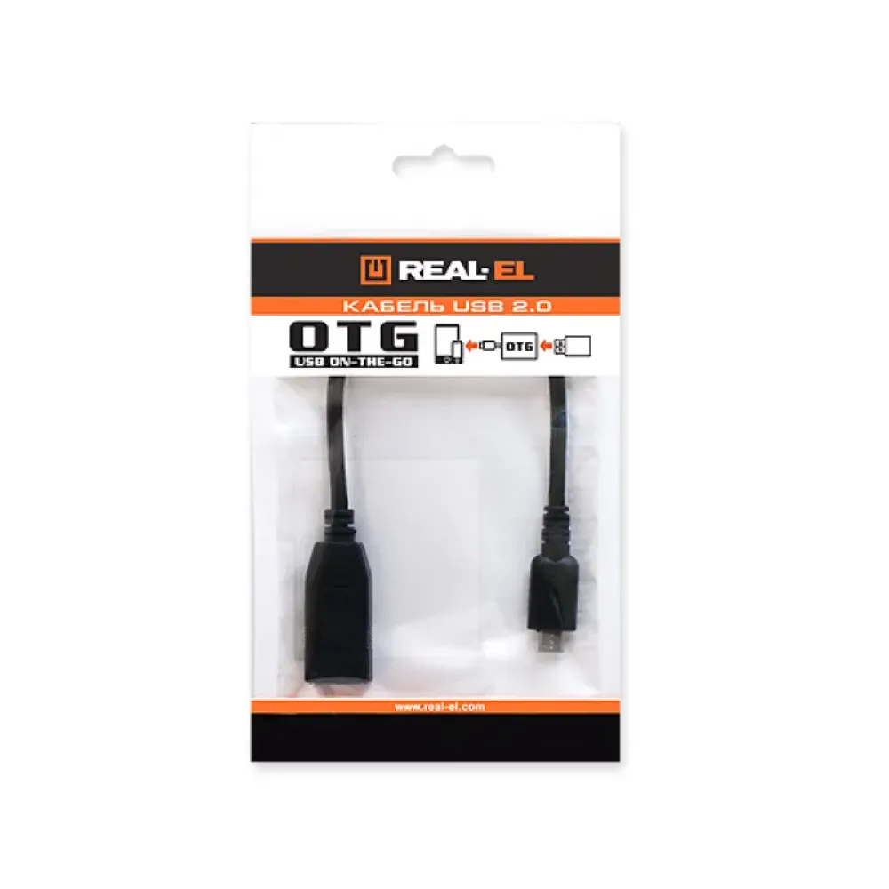 Кабель REAL-EL USB - micro USB V 2.0 (F/M), 0.1 м, чорний