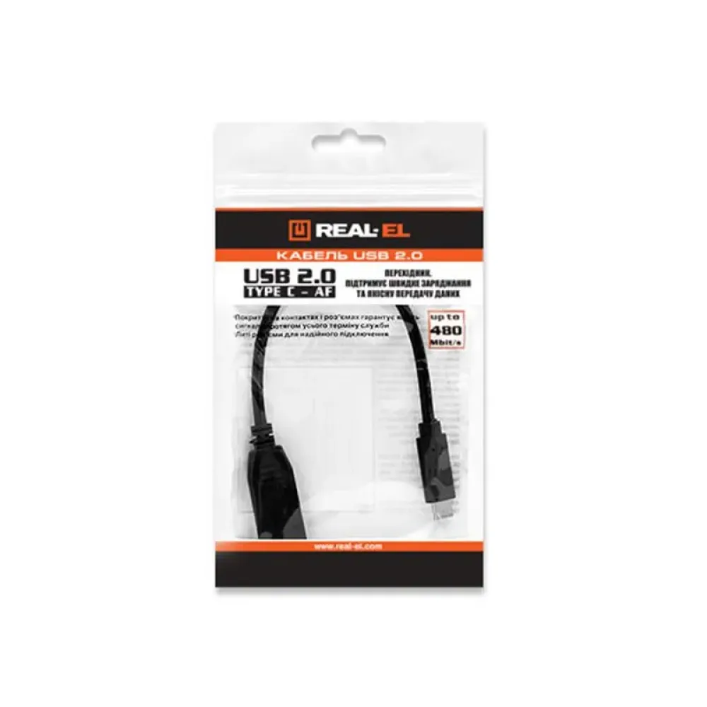 Кабель REAL-EL USB Type-C - USB V 2.0 (M/F), 0.1 м, чорний