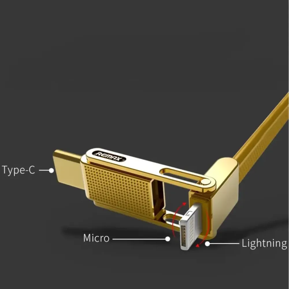 Кабель Remax RC-070th Gplex Lightning - micro USB + USB Type-C (F/M), 1 м, Gold