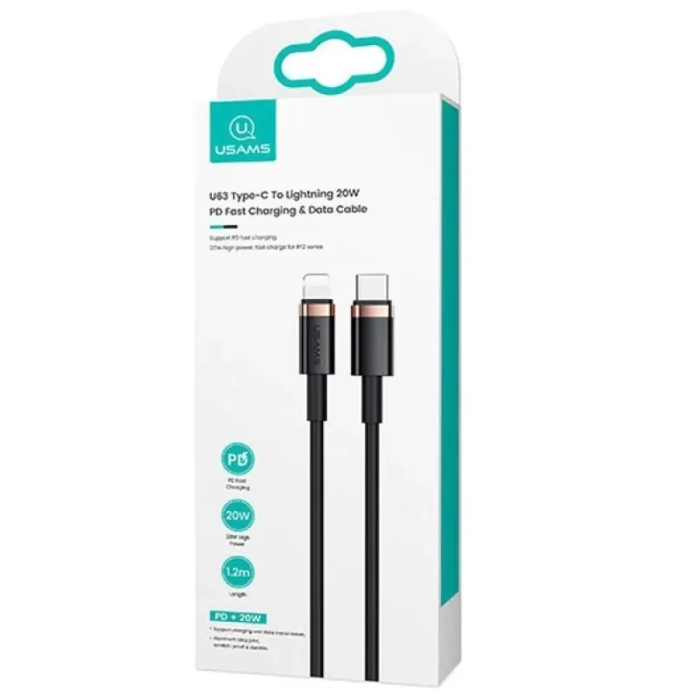 Кабель Usams US-SJ484 USB Type-C - Lightning, 1.2 м, Black